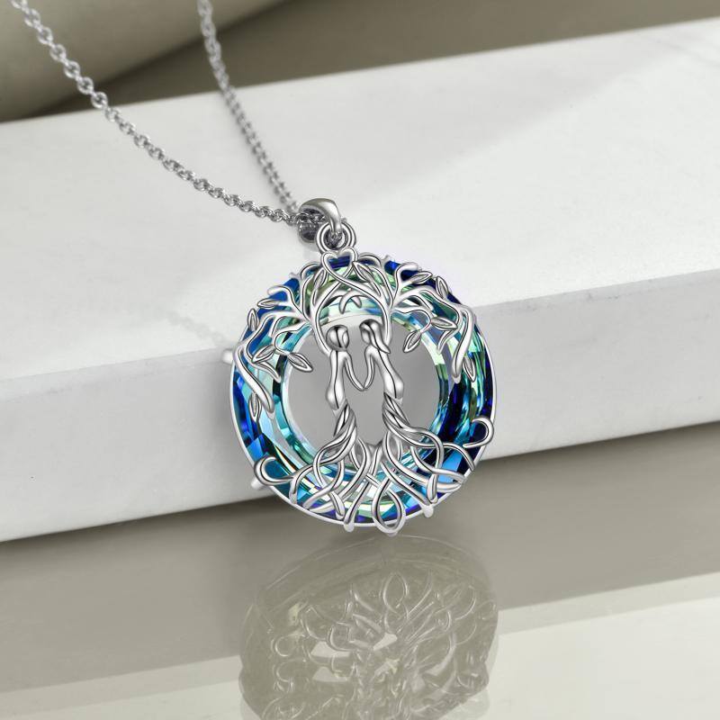 Collier en argent sterling avec pendentif en cristal bleu en forme d'arbre de vie circulaire-4