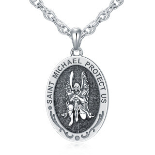 Sterling Silver Sitting Saint Michael Pendant Necklace with Engraved Word for Men-17