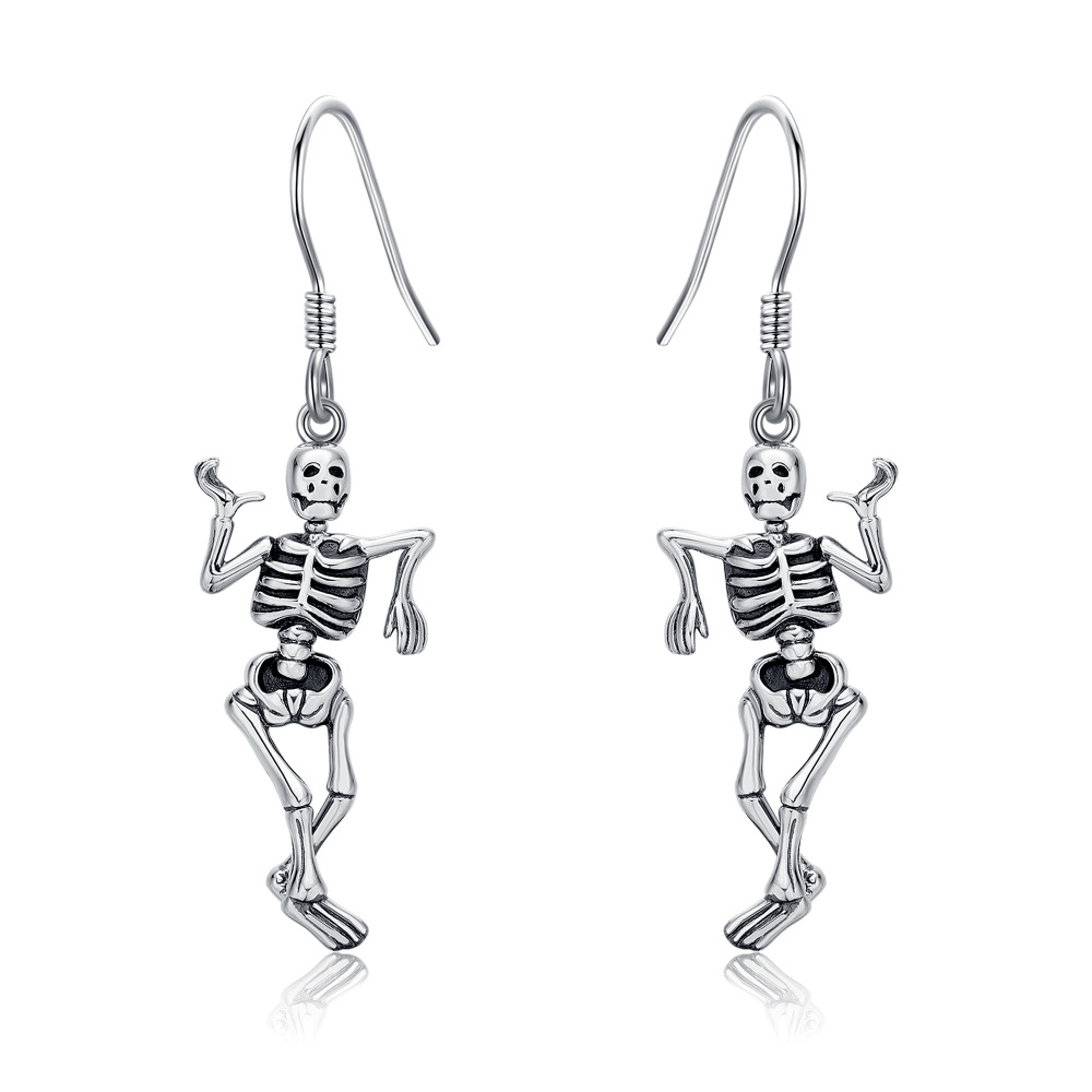 Sterling Silver Skeleton Drop Earrings-1