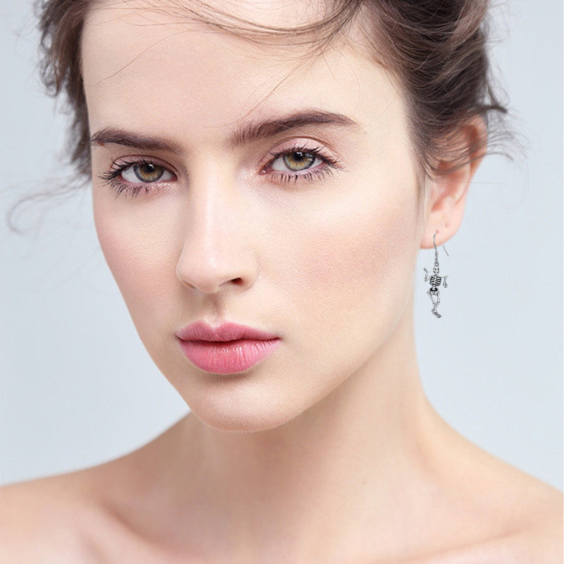 Sterling Silver Skeleton Drop Earrings-2
