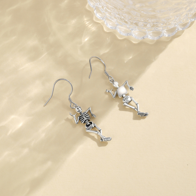 Sterling Silver Skeleton Drop Earrings-3