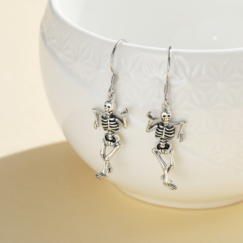 Sterling Silver Skeleton Drop Earrings-4