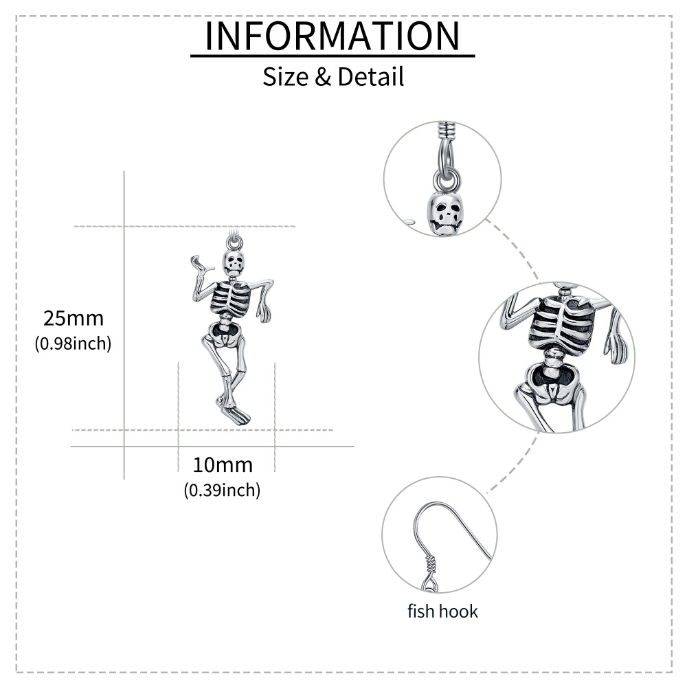 Sterling Silver Skeleton Drop Earrings-5