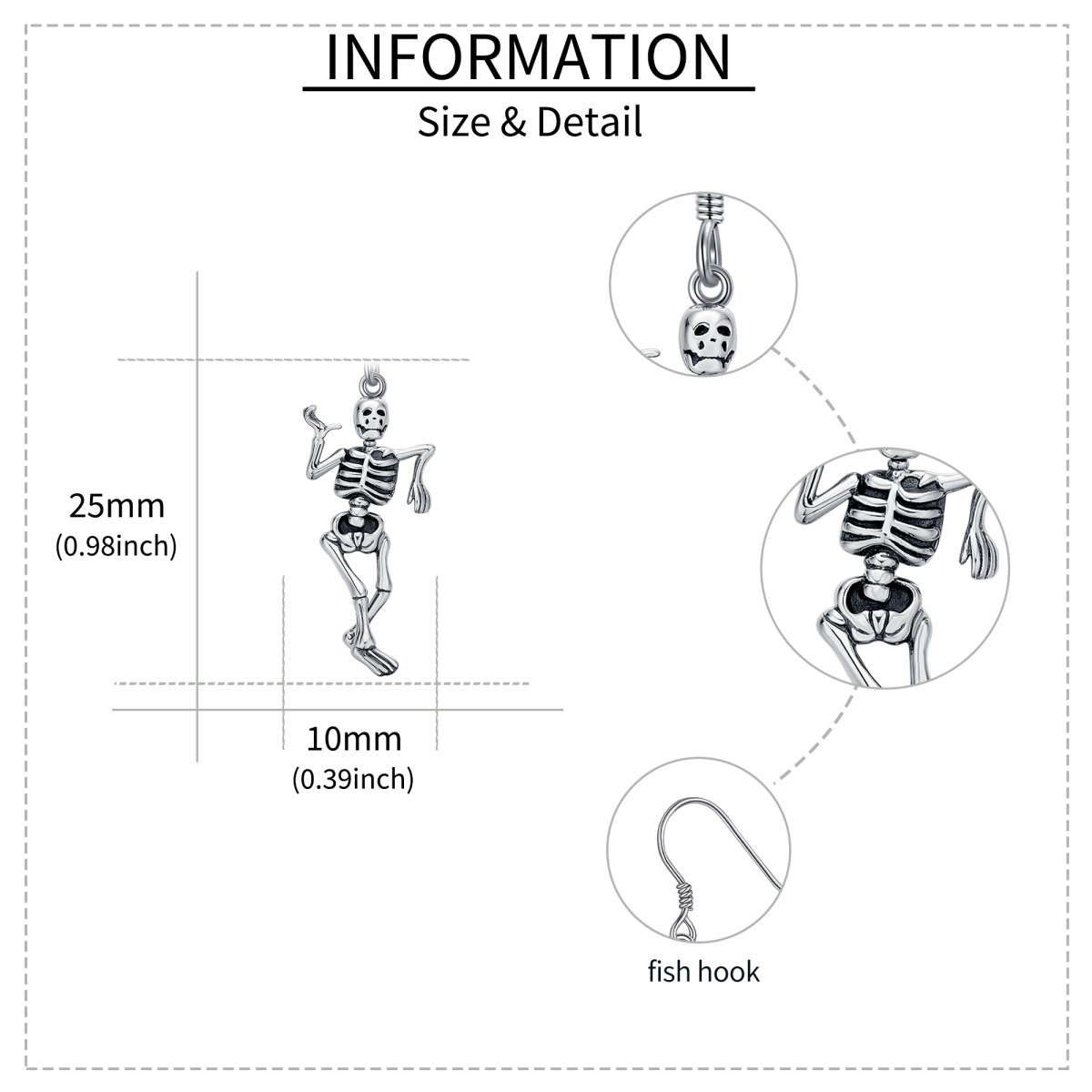 Pendientes esqueleto de plata de ley-5