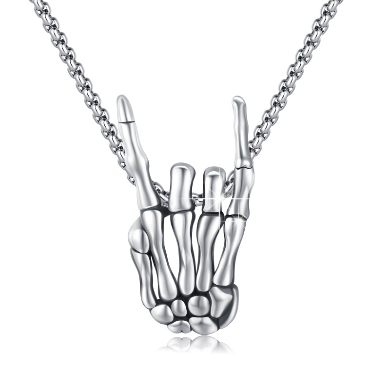 Sterling Silver Skeleton Pendant Necklace-8