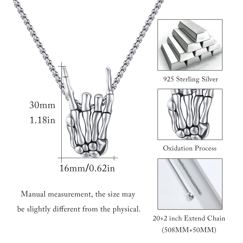 Sterling Silver Skeleton Pendant Necklace-2