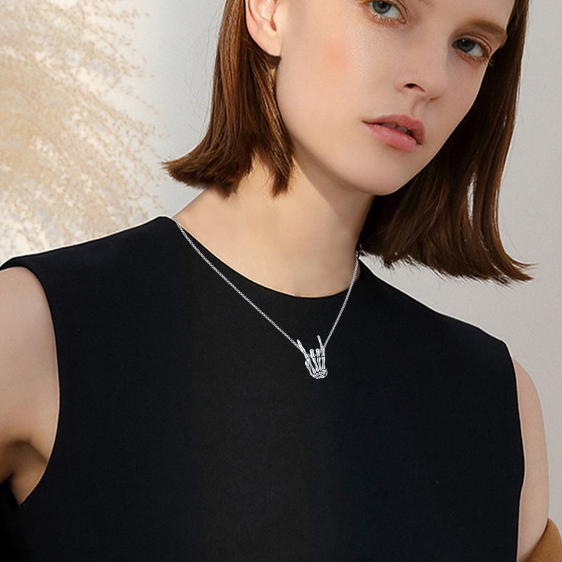 Sterling Silver Skeleton Pendant Necklace-3
