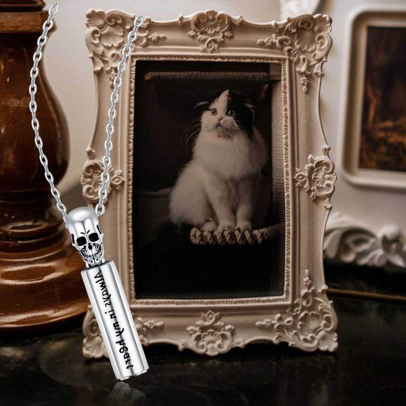 قلادة جرة رماد من الفضة الإسترلينية بتصميم جمجمة مع كلمة محفورة-3