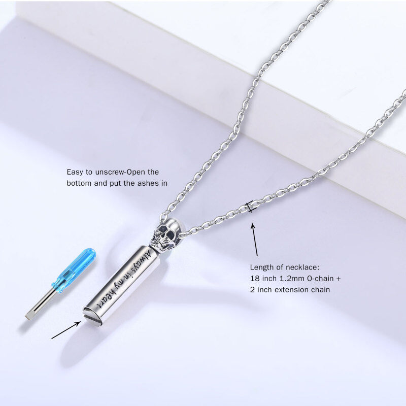 قلادة جرة رماد من الفضة الإسترلينية بتصميم جمجمة مع كلمة محفورة-5