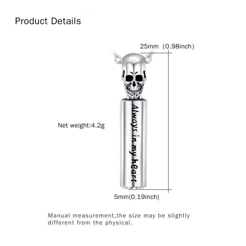 قلادة جرة رماد من الفضة الإسترلينية بتصميم جمجمة مع كلمة محفورة-6