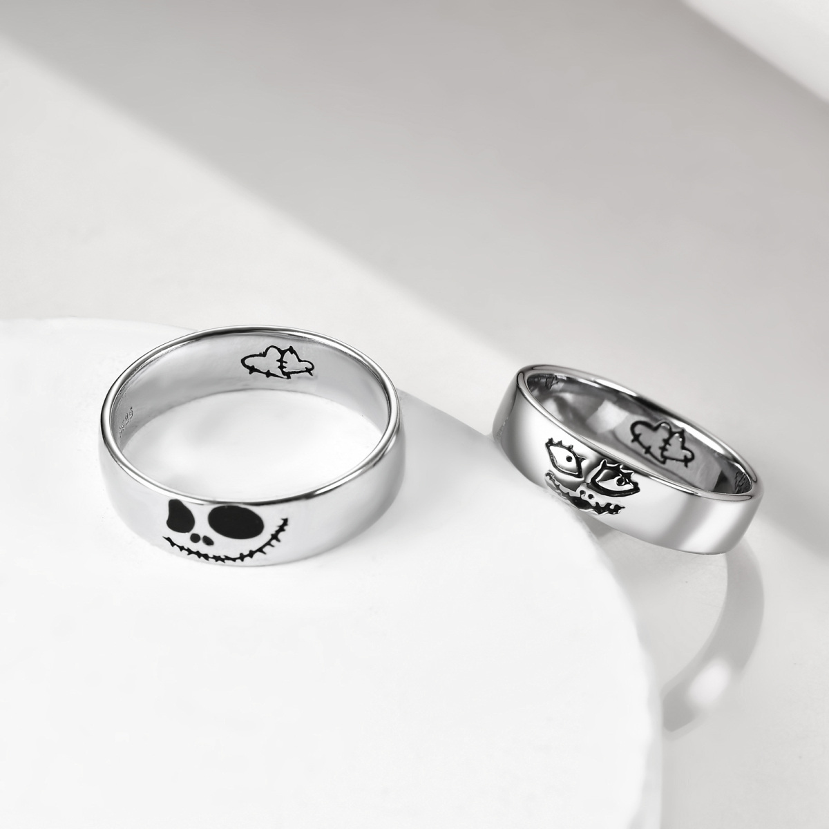 Bagues de couple en argent sterling avec tête de mort-4