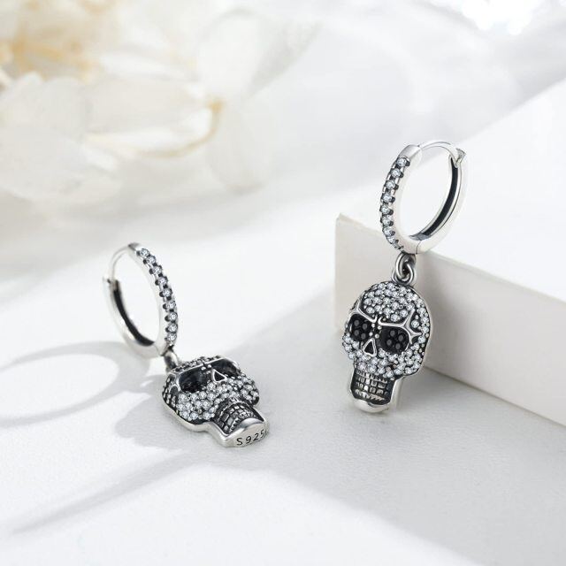 Sterling Silber Cubic Zirkonia Schädel Tropfen Ohrringe für Männer-3