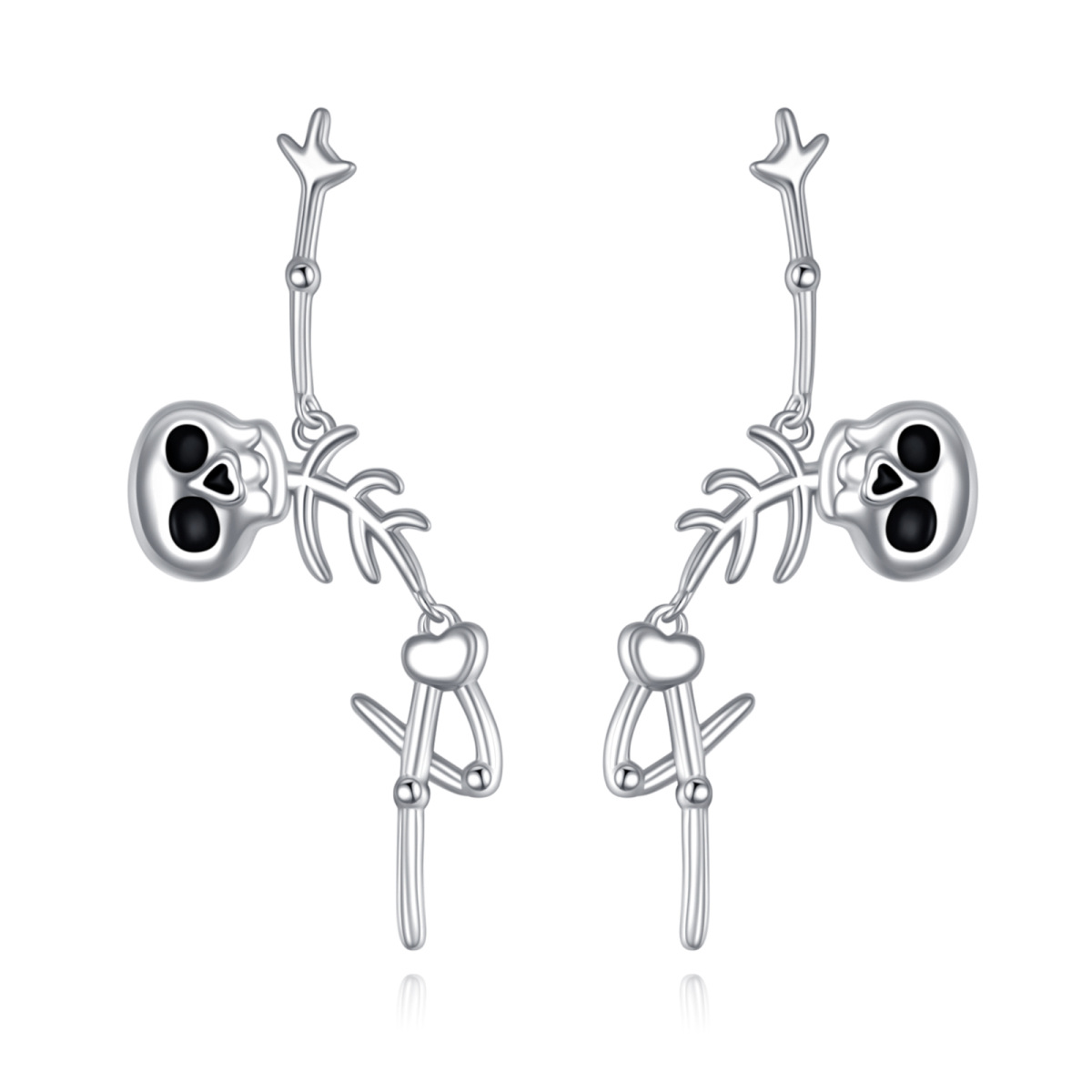 Boucles d'oreilles pendantes en argent sterling avec tête de mort-1