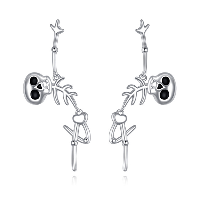 Sterling Silver Skull Drop Earrings-1