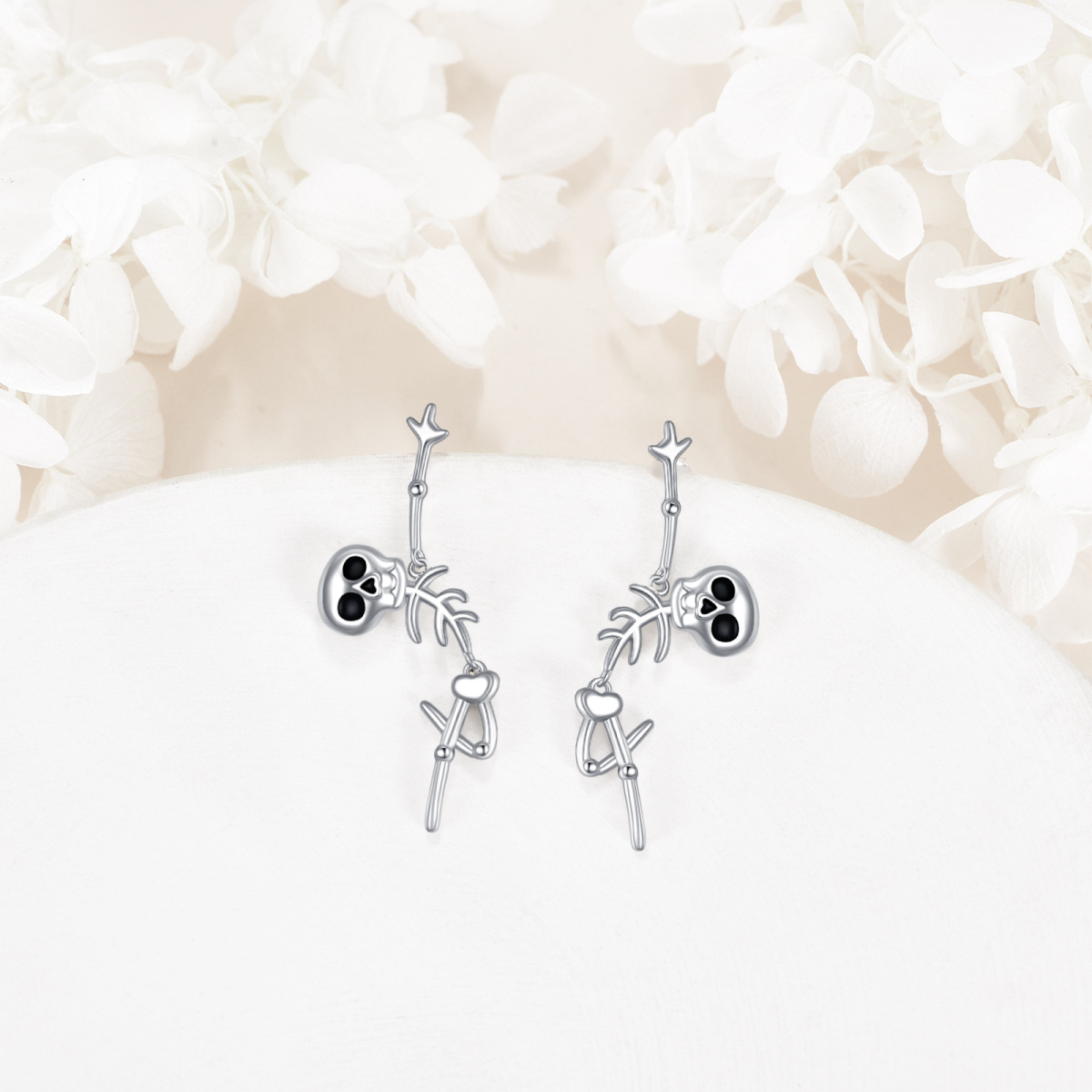 Boucles d'oreilles pendantes en argent sterling avec tête de mort-3