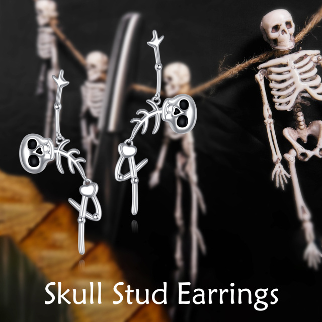 Boucles d'oreilles pendantes en argent sterling avec tête de mort-6