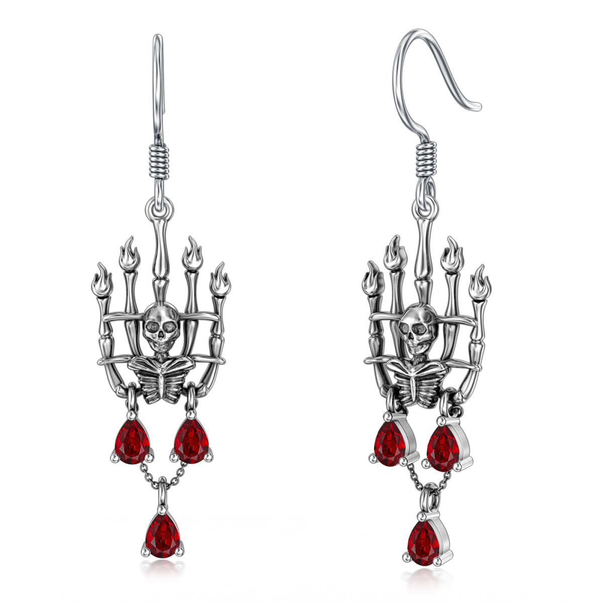 Boucles d'oreilles pendantes en argent sterling et oxyde de zirconium en forme de tête de mort-1