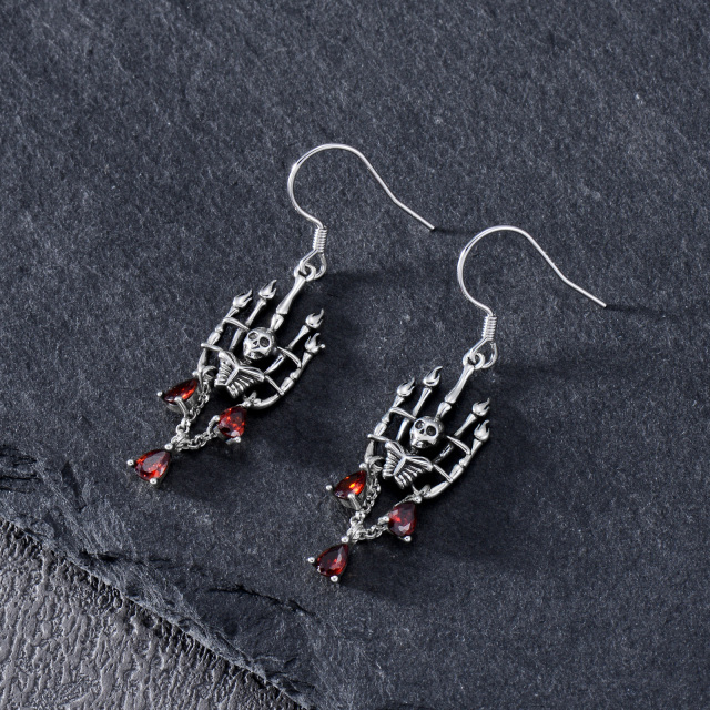 Boucles d'oreilles pendantes en argent sterling et oxyde de zirconium en forme de tête de mort-3