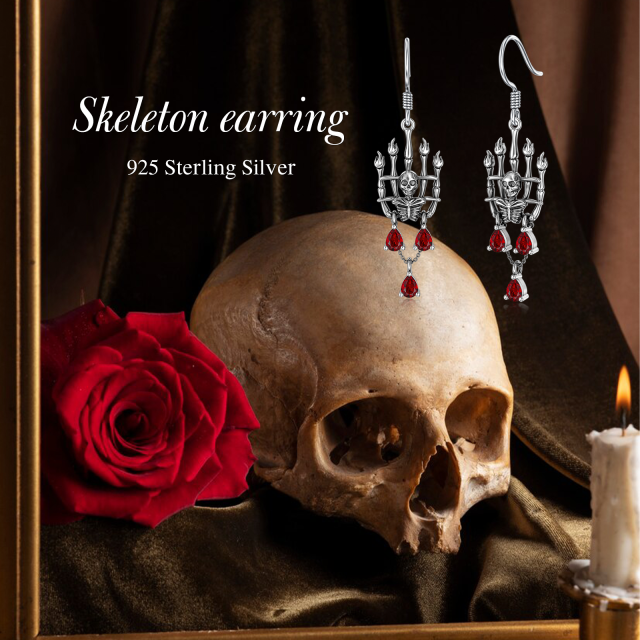 Boucles d'oreilles pendantes en argent sterling et oxyde de zirconium en forme de tête de mort-6