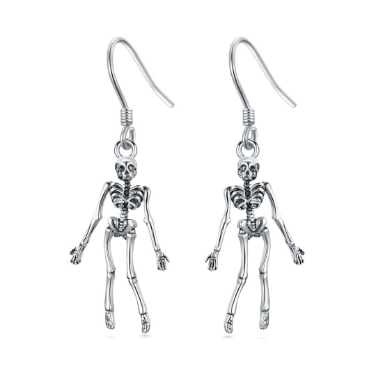 Sterling Silver Skull Drop Earrings-1