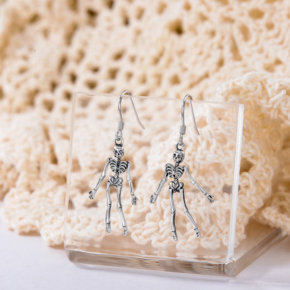 Sterling Silver Skull Drop Earrings-4