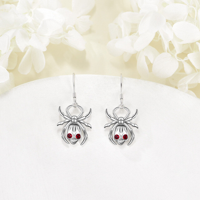 Sterling Silver Cubic Zirconia Skull Drop Earrings-3