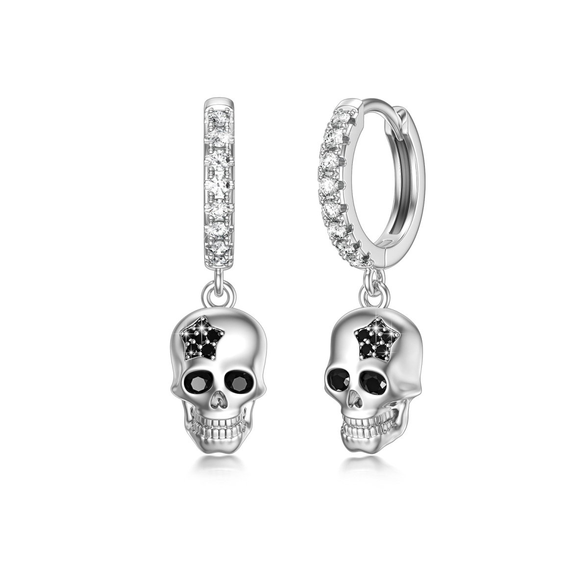 Sterling Silver Cubic Zirconia Skull Drop Earrings-1