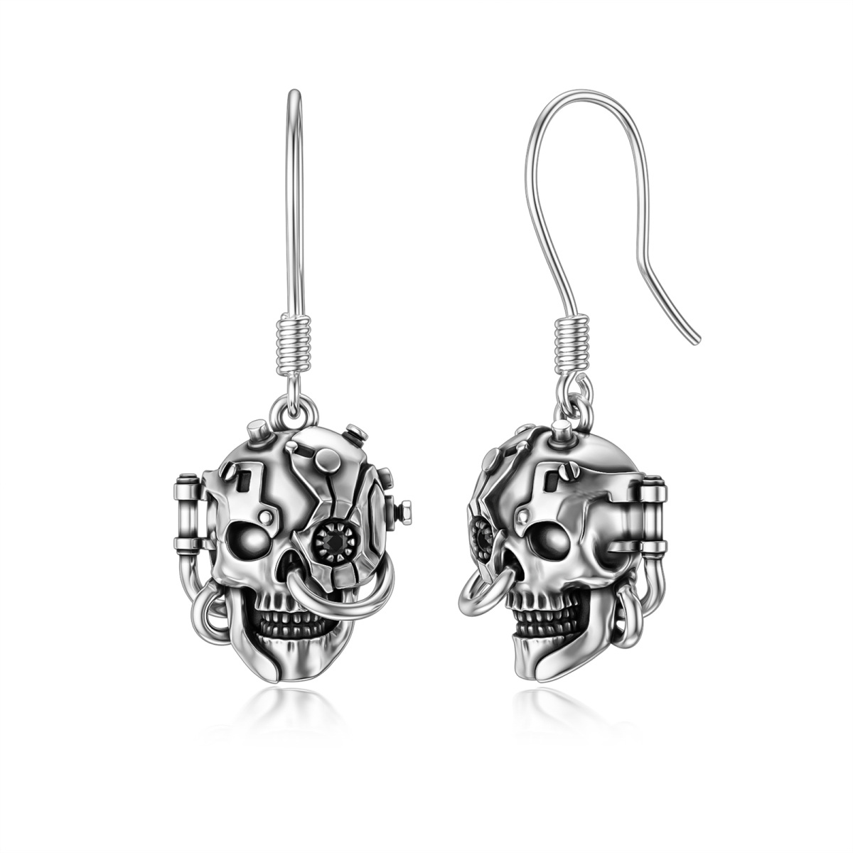 Sterling Silver Skull Drop Earrings-1