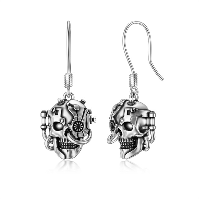 Boucles d'oreilles pendantes tête de mort en argent sterling-1