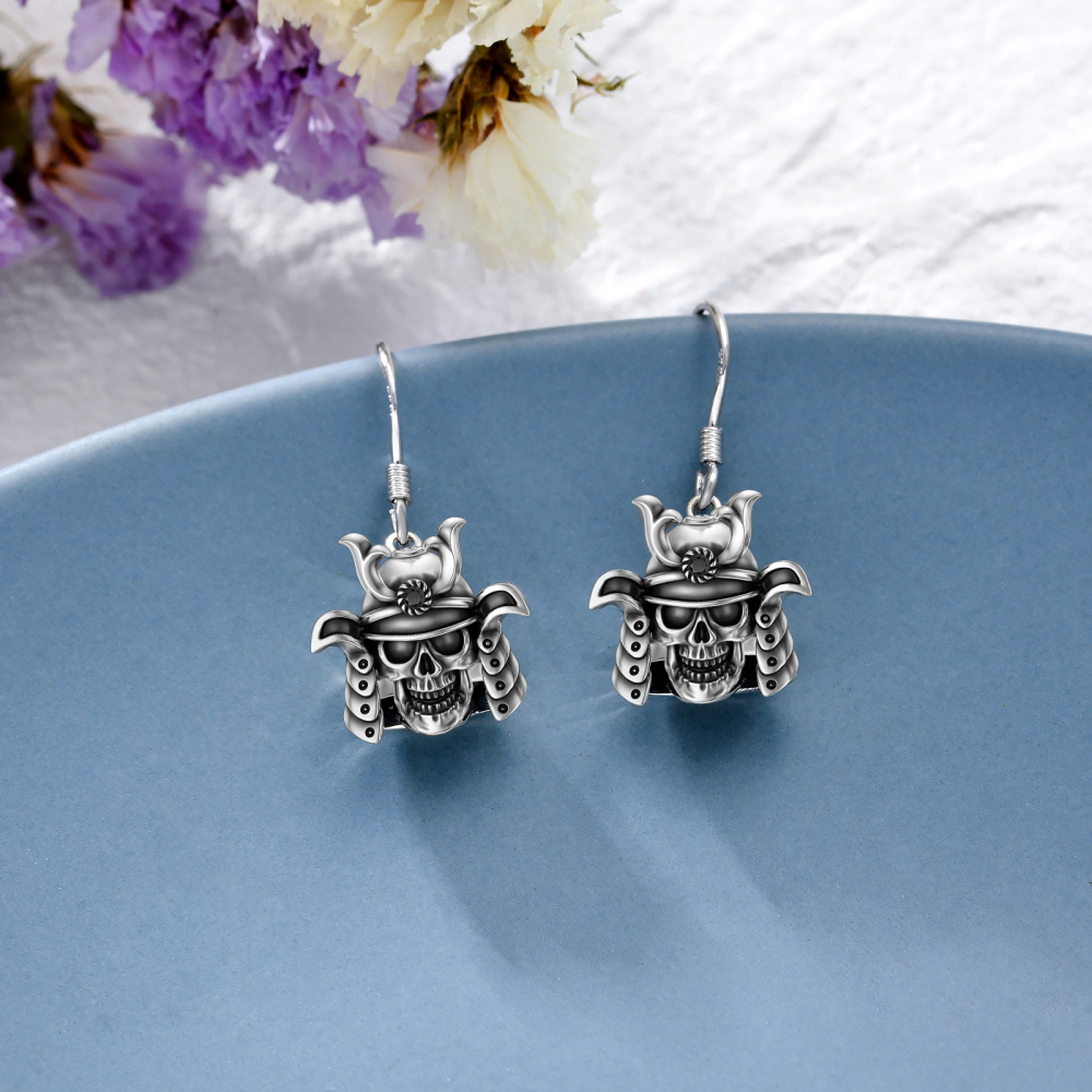 Sterling Silver Skull Drop Earrings-3