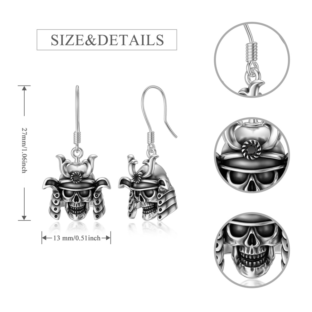 Sterling Silver Skull Drop Earrings-5