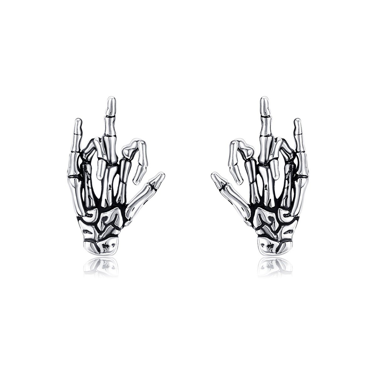 Sterling Silver Skull Hand Stud Earrings-1