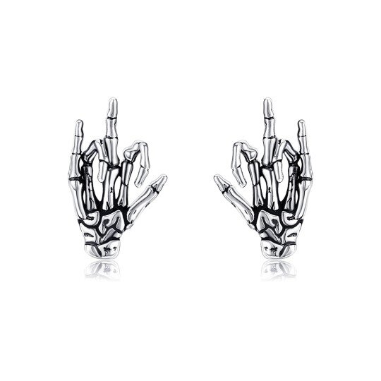 Sterling Silver Skull Hand Stud Earrings