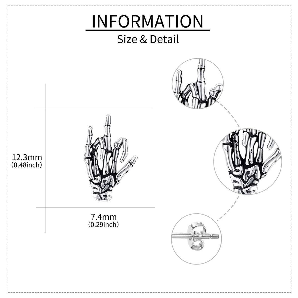 Boucles d'oreilles à tige en argent sterling avec tête de mort-5