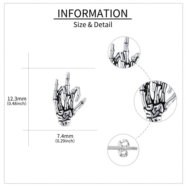 Sterling Zilveren Schedel Hand Oorbellen-5