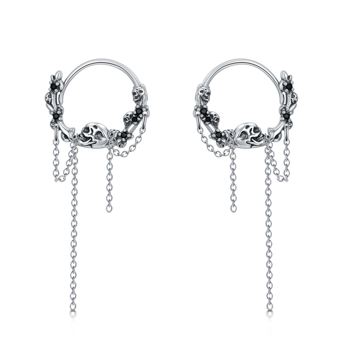 Pendientes de aro con calavera en plata de ley-1