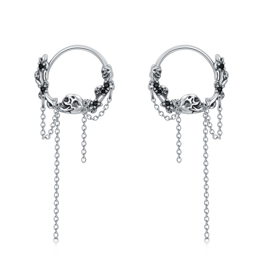 Sterling Silver Skull Hoop Earrings-1