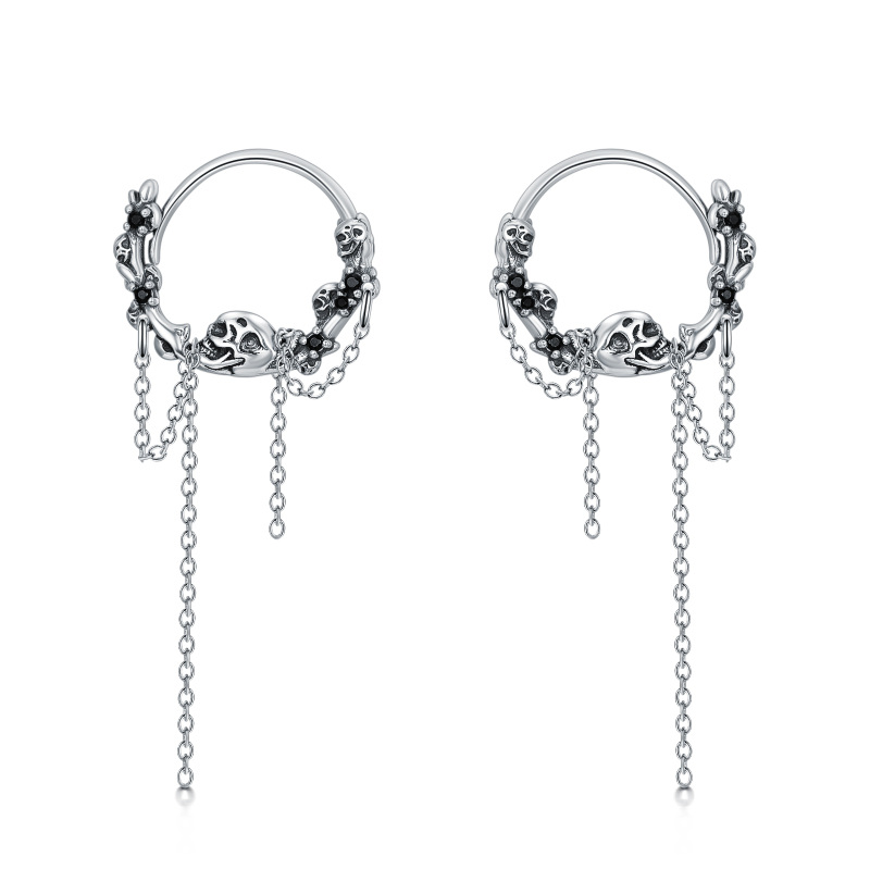 Boucles d'oreilles créoles en argent sterling avec tête de mort