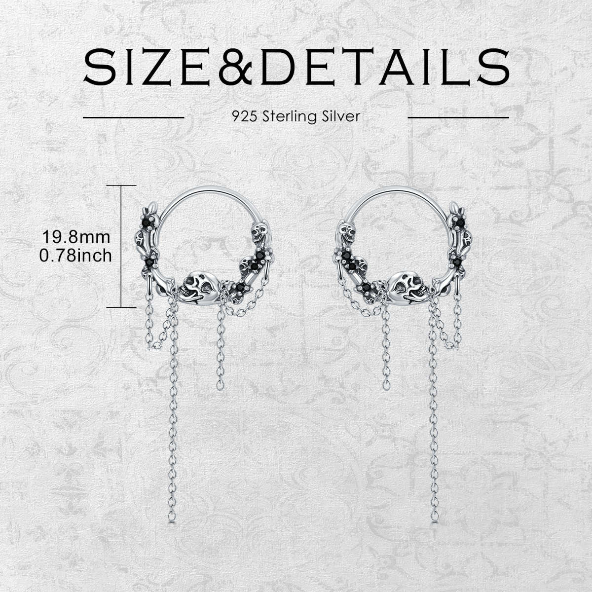 Sterling Silver Skull Hoop Earrings-5