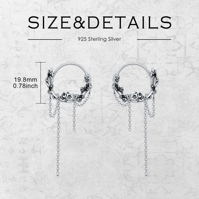 Boucles d'oreilles créoles en argent sterling avec tête de mort-5