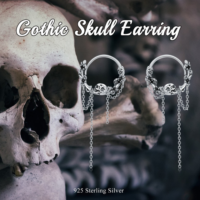 Boucles d'oreilles créoles en argent sterling avec tête de mort-6