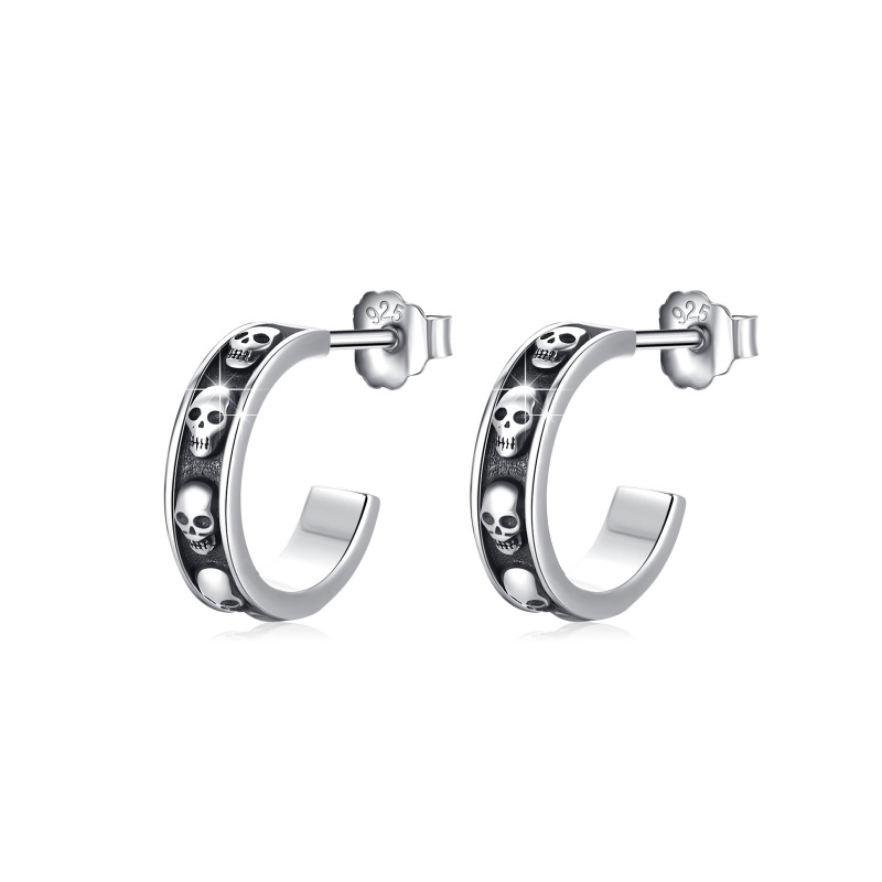 Sterling Silver Skull Hoop Earrings