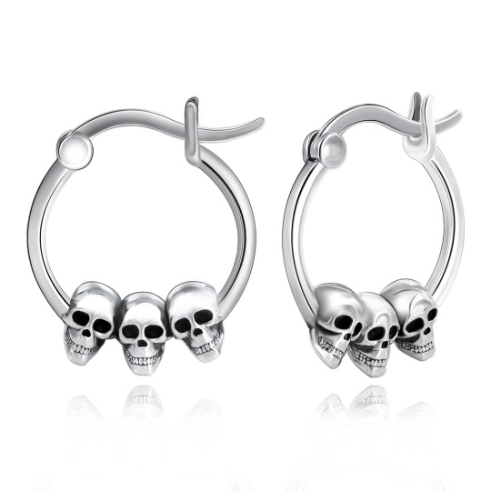 Pendientes de aro calavera de plata de ley