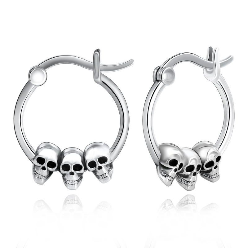 Sterling Silver Skull Hoop Earrings