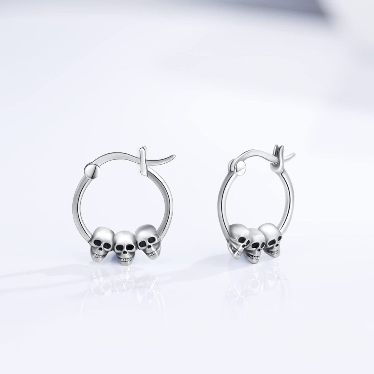 Sterling Silver Skull Hoop Earrings-3