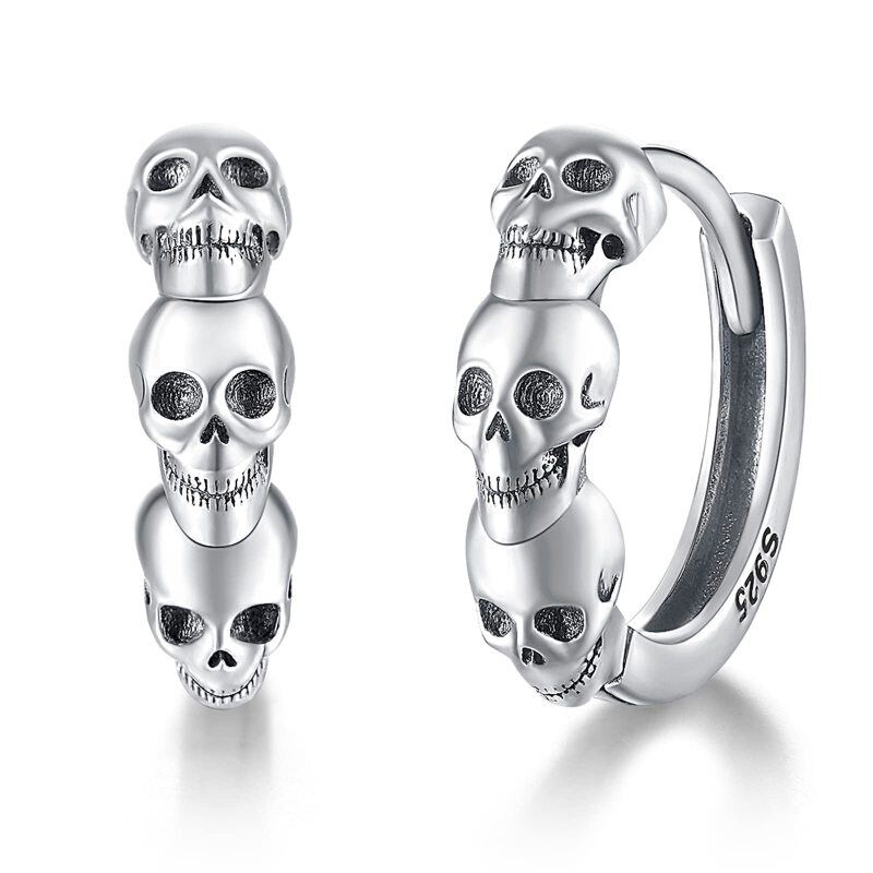 Sterling Silver Skull Hoop Earrings-3