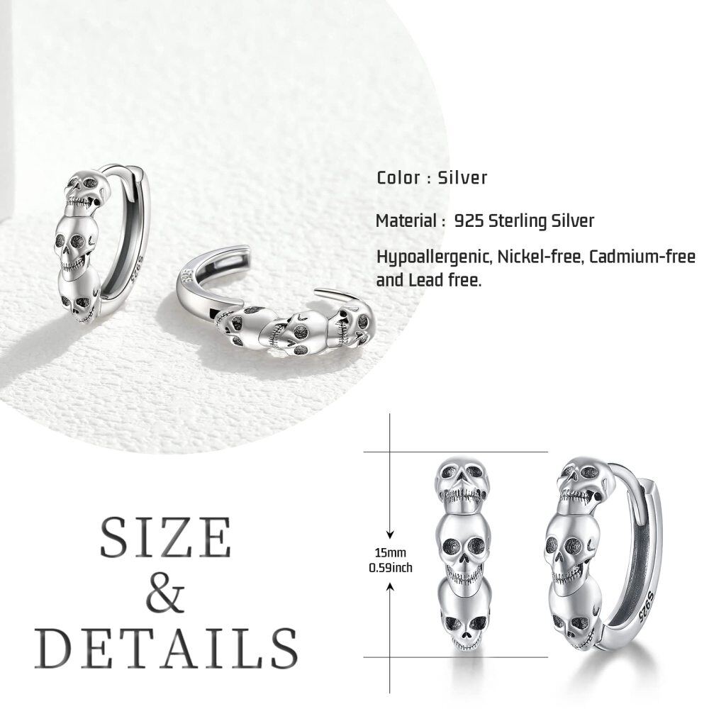 Pendientes de aro calavera de plata de ley-5
