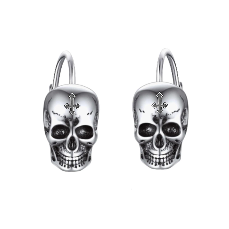 Boucles d'oreilles à levier en argent sterling avec tête de mort-1