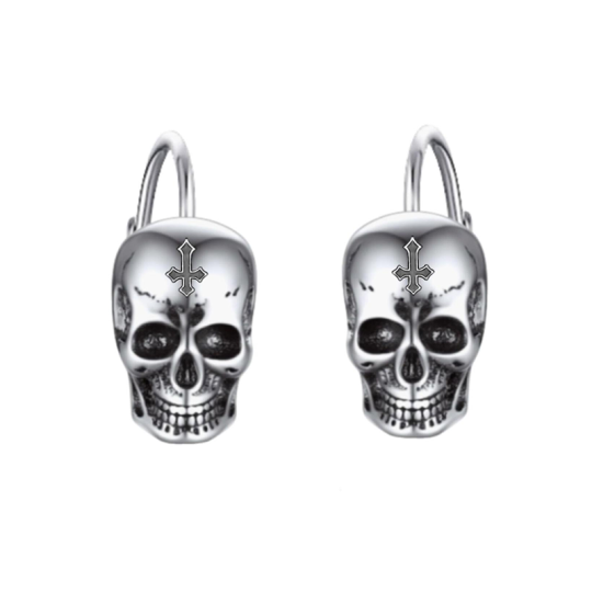 Sterling Silver Skull Lever-back Earrings-1