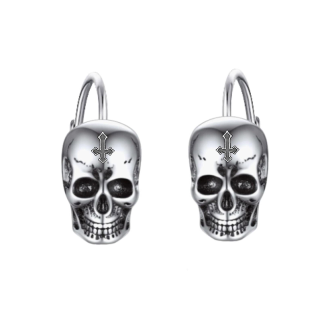 Boucles d'oreilles à levier en argent sterling avec tête de mort-2